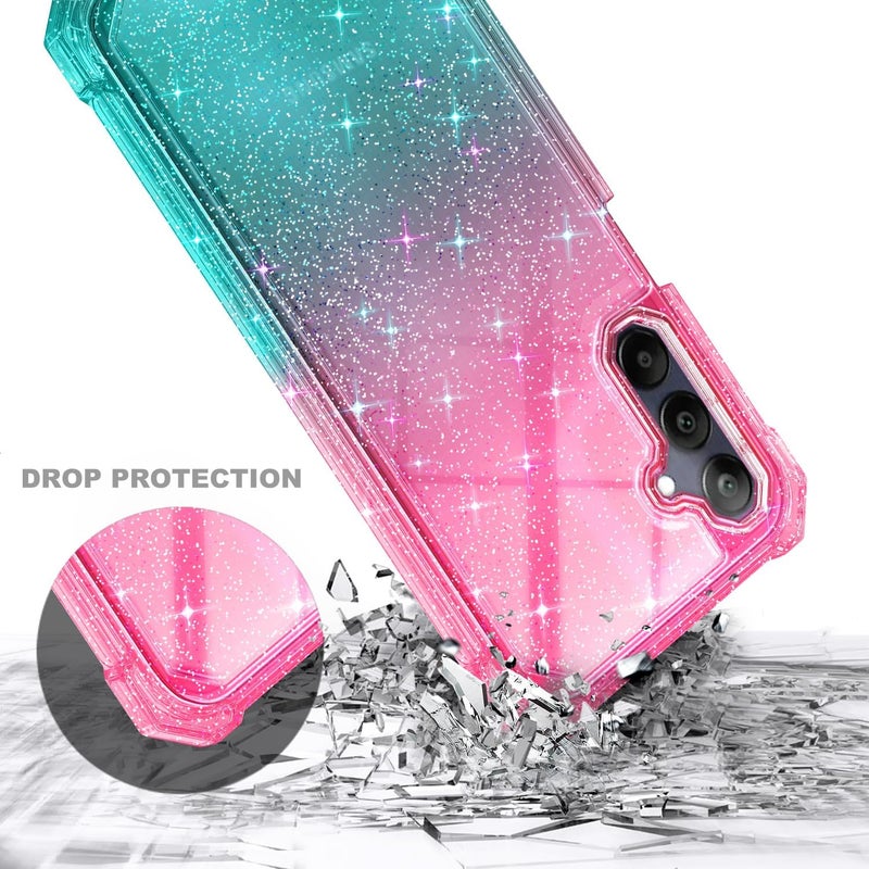 WDHD Compatible with Samsung Galaxy A15-5G Phone Case Glitter Pink/Aqua | Full-Body Protective Shockproof Bumper Cover with Tempered Glass Screen Protector, 12FT Military Grade Drop Tested - Image 5